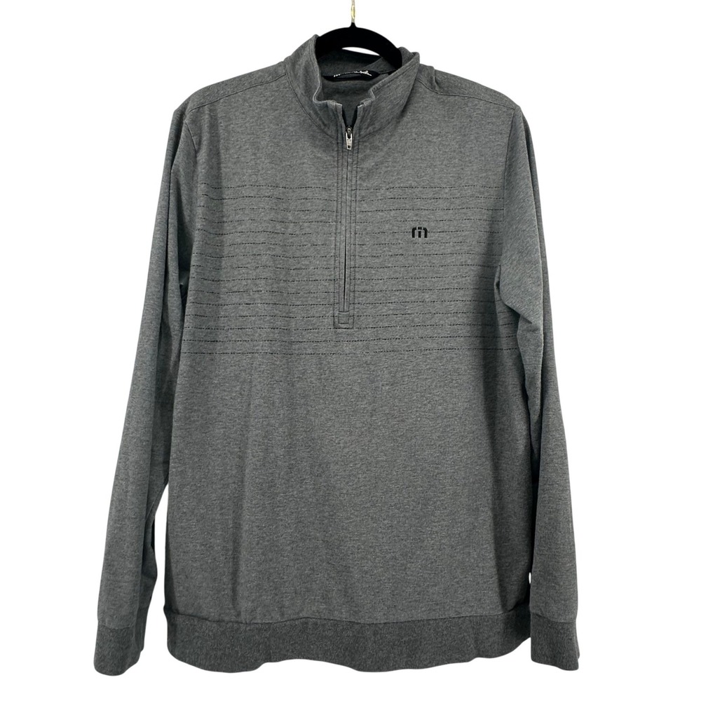 Travis Mathew 1/4 Zip Pullover Mens L Gray California Bear Patch Performance‎